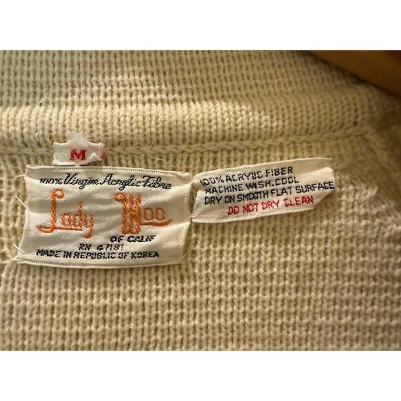 Vintage Lady Woo Embroidered Cardigan Sweater Coat With Floral Design Beige Size - Picture 4 of 8